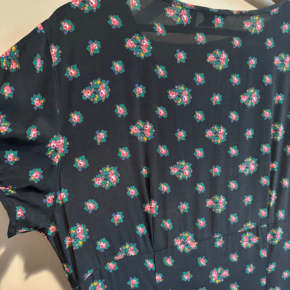 Vintage Gap 90s Grunge Dainty Floral Button Front Maxi Dress Black M - Picture 9 of 11